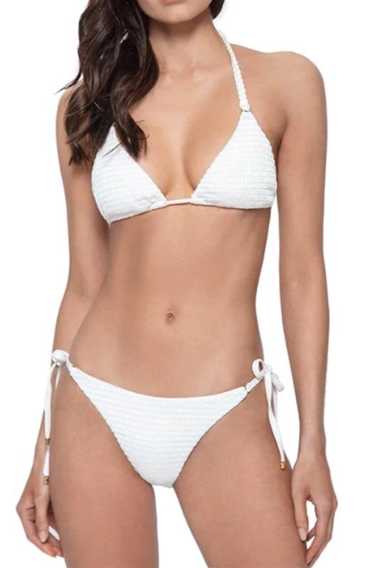 NWT Pilyq S Pure Detail Tie Bottoms White Bikini Gathered Swim Suit 112003