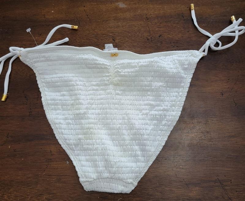 NWT Pilyq S Pure Detail Tie Bottoms White Bikini Gathered Swim Suit 112003
