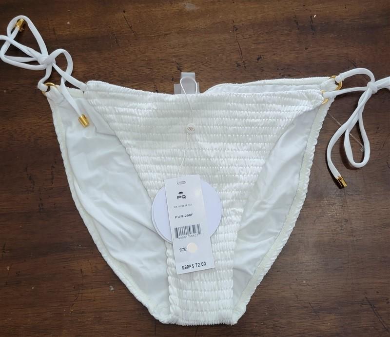 NWT Pilyq S Pure Detail Tie Bottoms White Bikini Gathered Swim Suit 112003