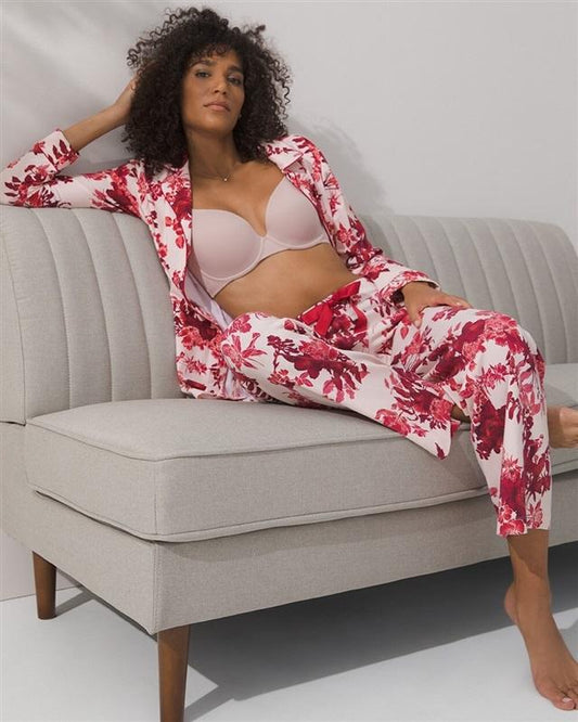 New Soma XXL Embraceable Notch Collar Pajama Top Red Pink Floral 112014