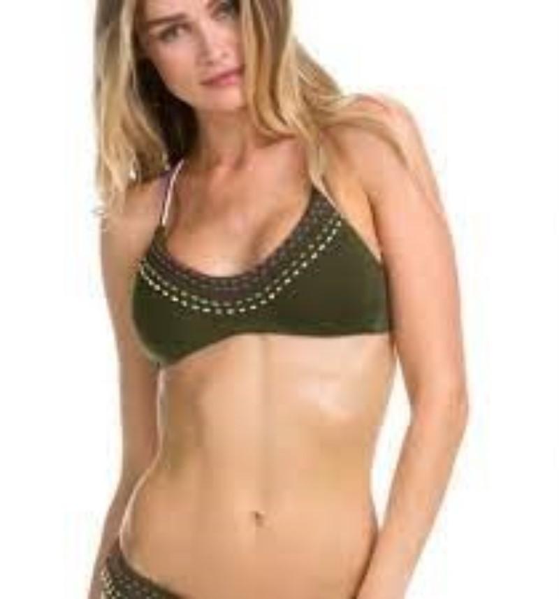 NWOT Becca M Cross Back Olive Green with Tassels Bikini Top 112025