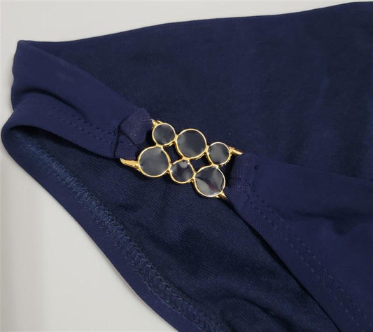 NWT Robin Piccone L 100762 Gold Circles Bikini Bottom Blue 112028