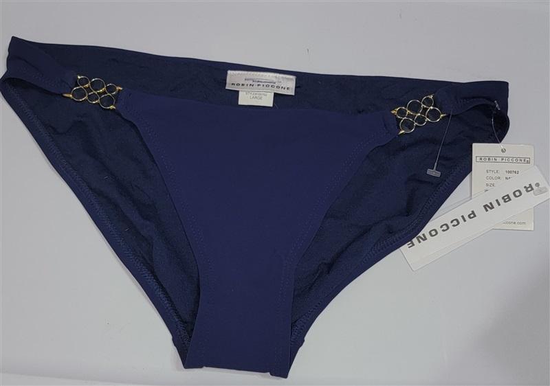 NWT Robin Piccone M 100762 Gold Circles Bikini Bottom Blue 112036