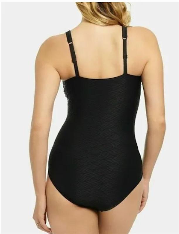NWT Swim Solutions 14 Lace Front Mio Black 1Pc Swimsuit 112116
