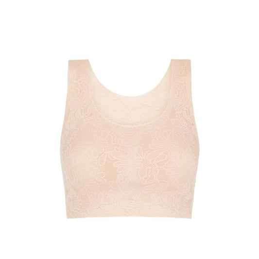 NWT Natori Almost Naked Seamfree Lace Scoop Crop Bra Beige 112124
