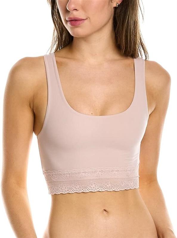 NWT Natori Almost Naked Seamfree Lace Scoop Crop Bra Beige 112124