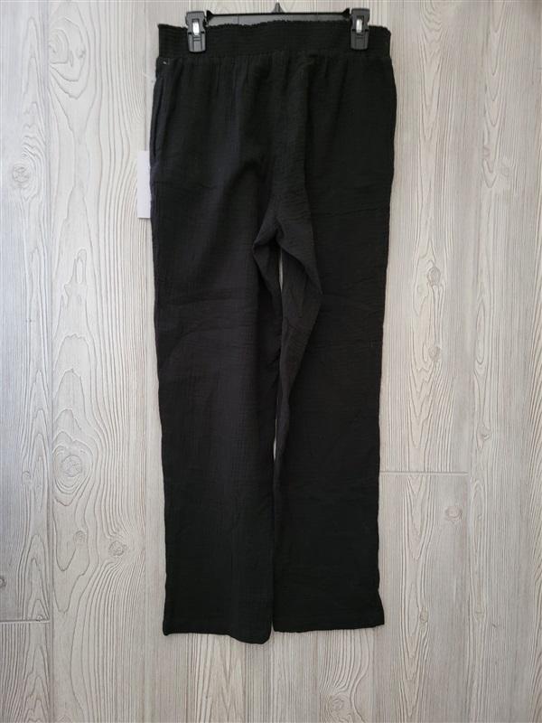NWT Calme S Relaxed Fit Pants Black Crinkle Gauze 112189