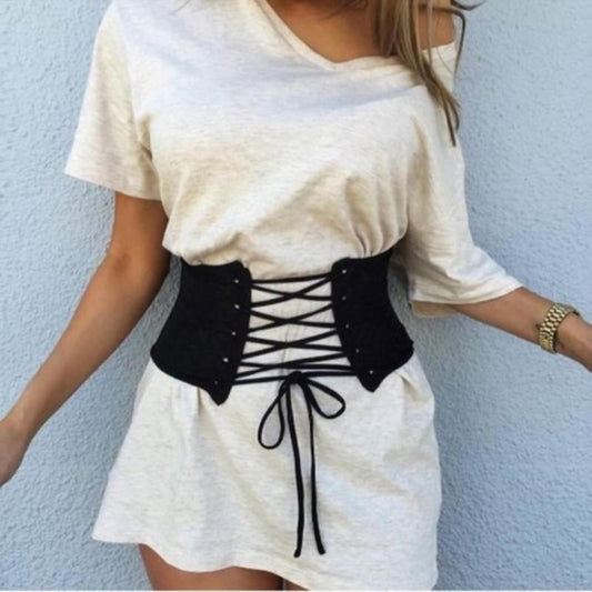 New Honey Punch Anthropologie S Cotton Lace Up Zip Corset Belt Black #112266