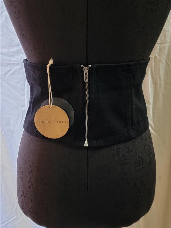 New Honey Punch Anthropologie S Cotton Lace Up Zip Corset Belt Black #112266