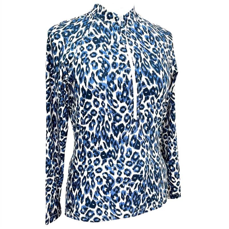NWT Calme Johnny Was SM Surf Shirt Blue Cheetah 112337