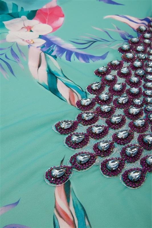 NWOT Boston Proper M Embellished Tropical Elastic Waist Maxi Dress Kaftan 112418