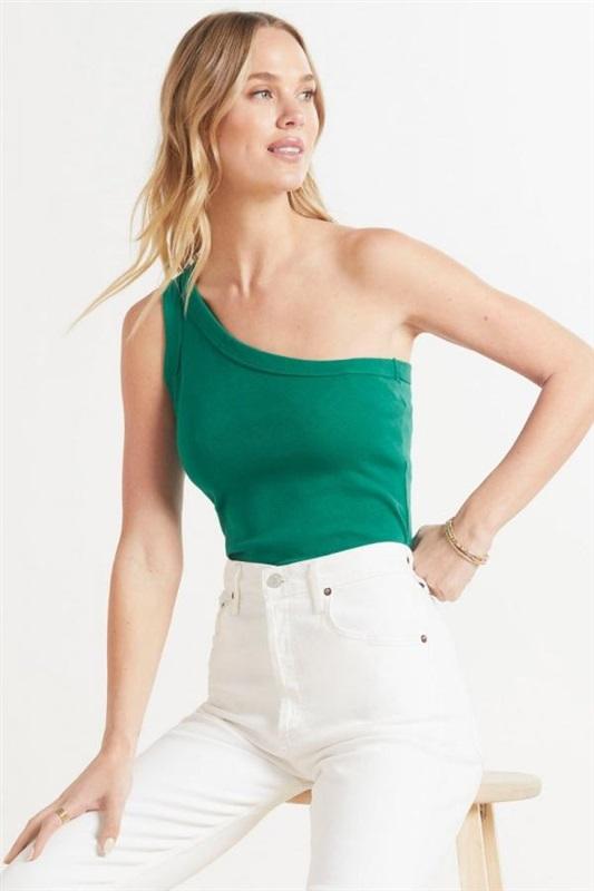 NWOT Michael Stars M Kelly One Shoulder Tank Emerald 112427