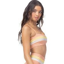 NWT L*Space M Rebel Stripe Color Block Bikini Swim Top 112453