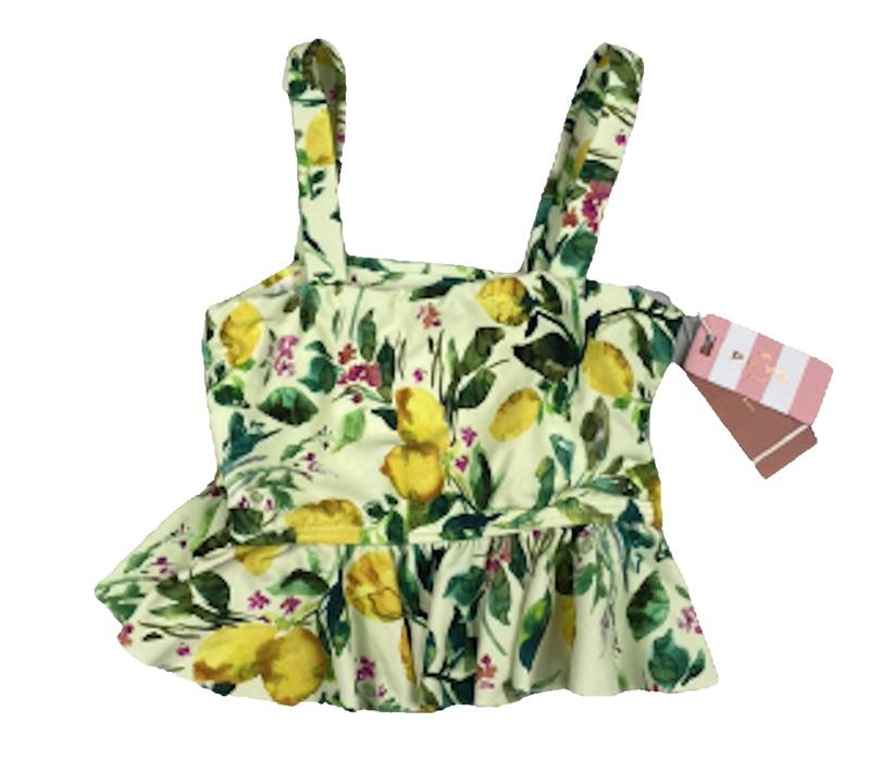 NWT Pilyq PQ 8 Lemon Floral Caged Ruffle Bikini Swim Top #112494