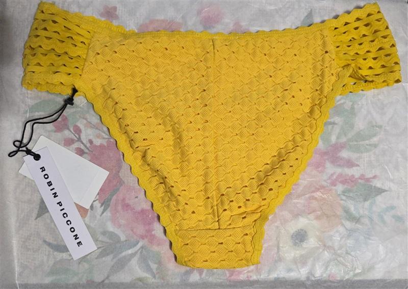 NWT Robin Piccone S Chira RickRack Tab Side Hipster Bikini Bottom Yellow 112496