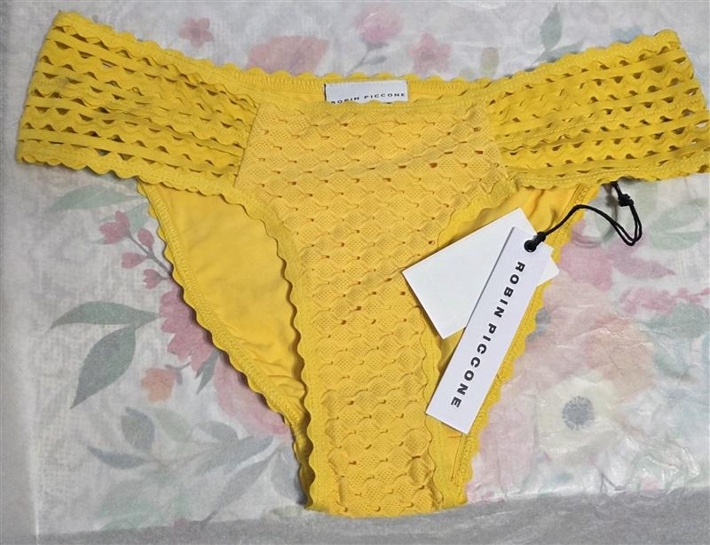 NWT Robin Piccone S Chira RickRack Tab Side Hipster Bikini Bottom Yellow 112496