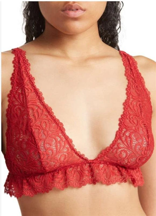 NWOT honeydew S Remy Lace Halter Bralette Red 112561
