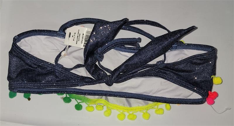 NWT PIlyq 14 Girls Sparkle Denim Pom Pom Bikini Top 112757
