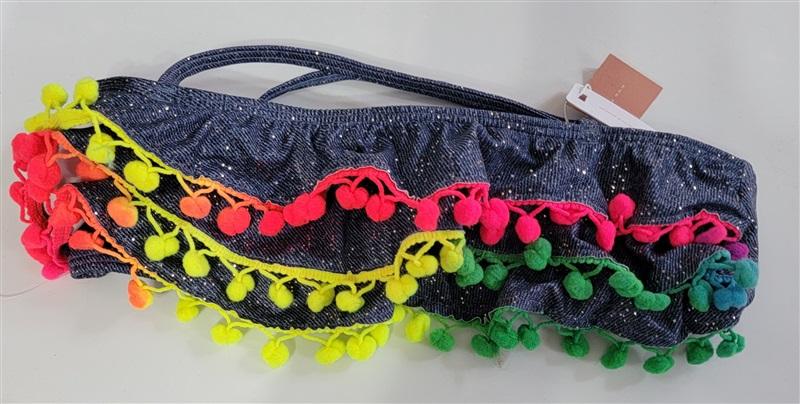 NWT PIlyq 14 Girls Sparkle Denim Pom Pom Bikini Top 112757