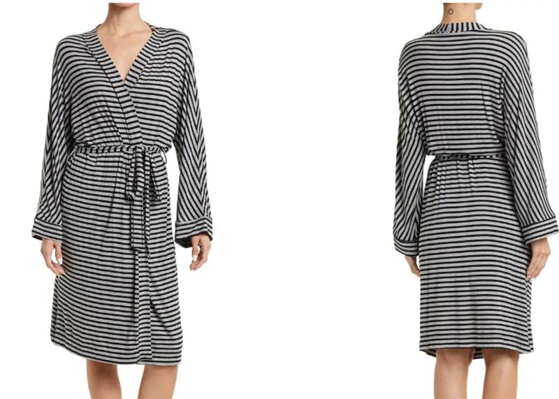 NWT Honeydew Intimates S Dream Team Robe Black Gray Stripe 112926