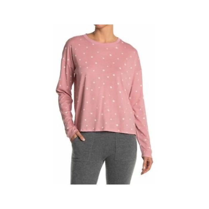 New PJ Salvage S Stars Rose Knit Jersey Long Sleeve T-Shirt Lounge Top 112939