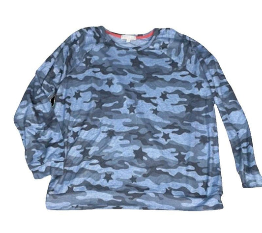 New PJ Salvage Peachy Party Jersey Knit Pullover Lounge Top 2X Blue Palms