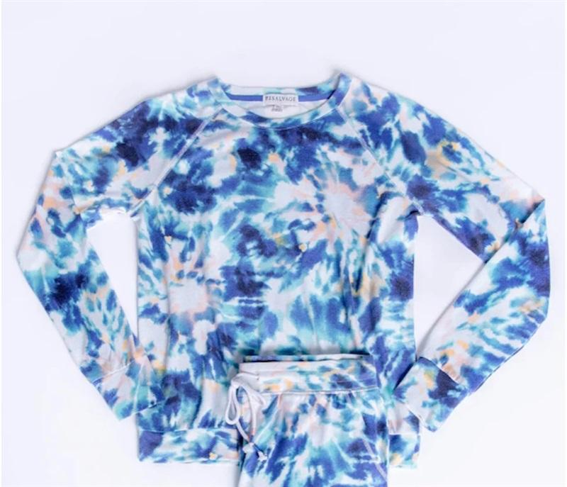 NWT PJ Salvage 3x Spiral Tie Dye Long Sleeve Jersey Knit Lounge Set 112963