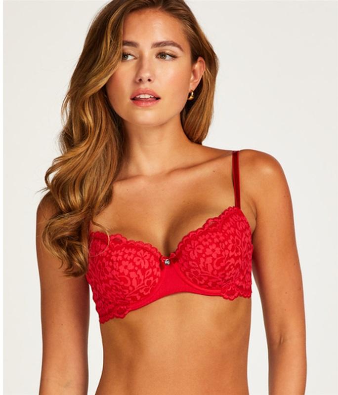 NWOT Hunkemoller 34B Rose Padded Underwired Bra Red 113191