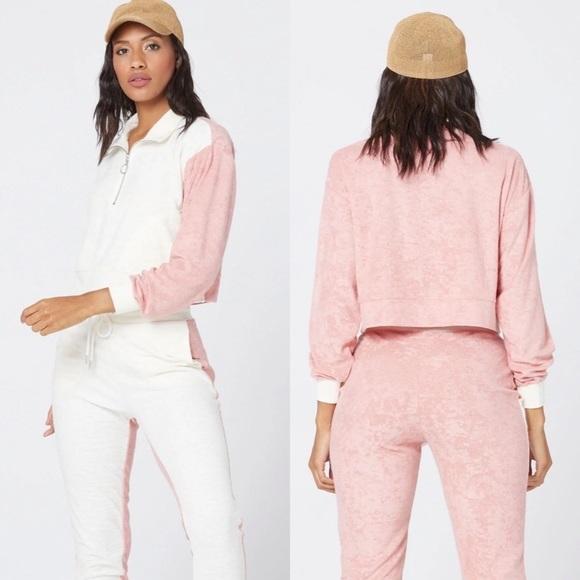 NWT L*Space Best Life M Cropped Pullover Quarter Zip Pink Ivory 113201