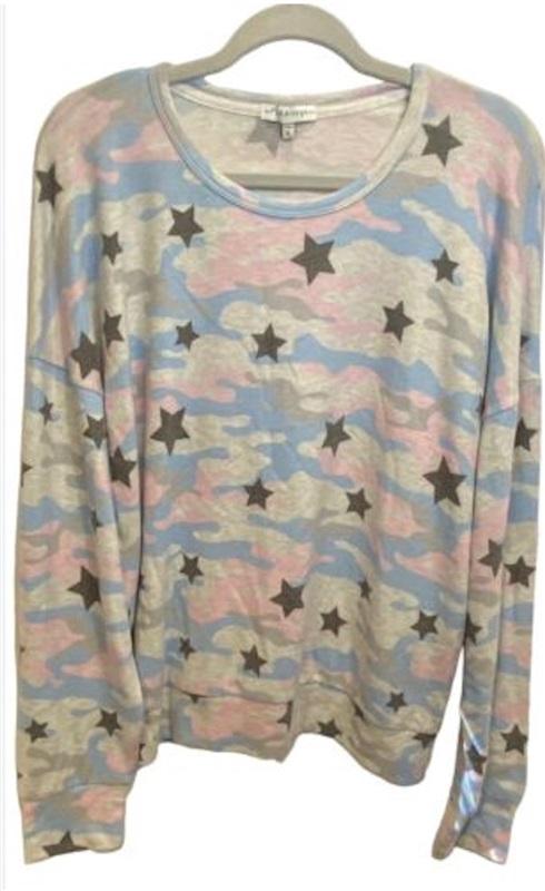 NWOT PJ Salvage Peachy Jersey Knit Pullover Camo Stars Lounge Top XL Blue 113265