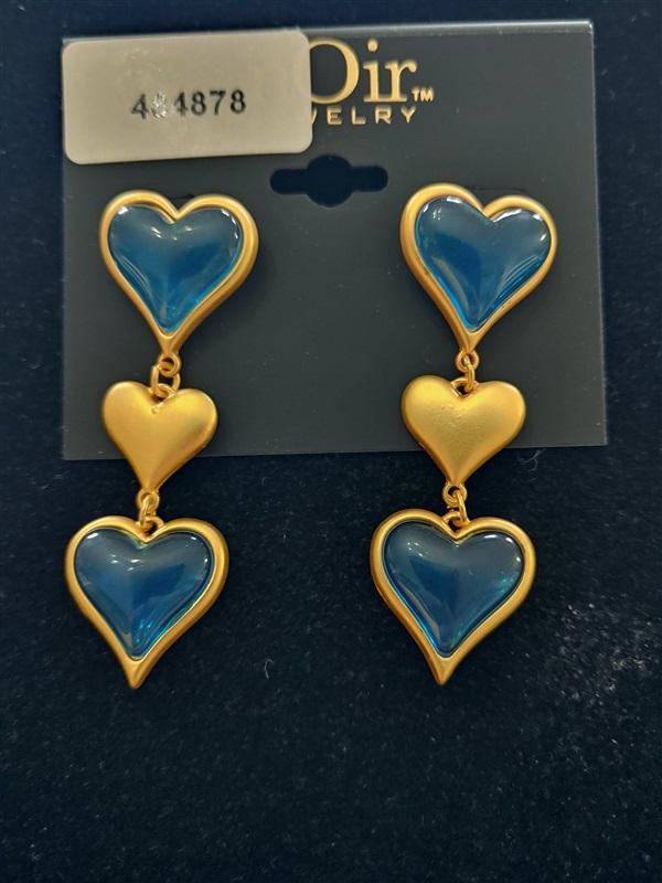 NWT nOir Blue Heart Drop Dangle Rhinestone Earrings 113270