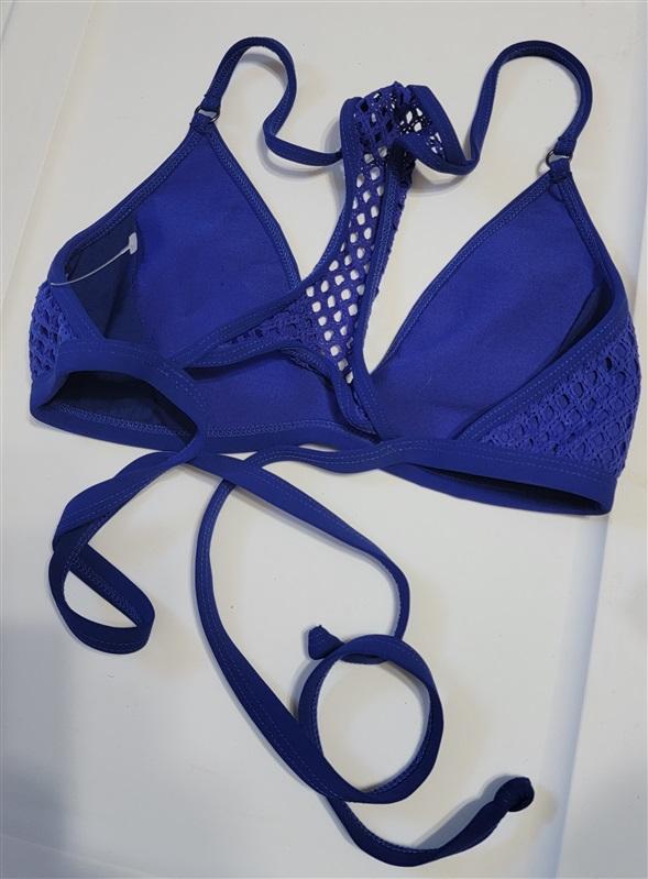 NWOT Robin Piccone XS Crochet T Back Triangle Bikini Swim Top Blue 113273