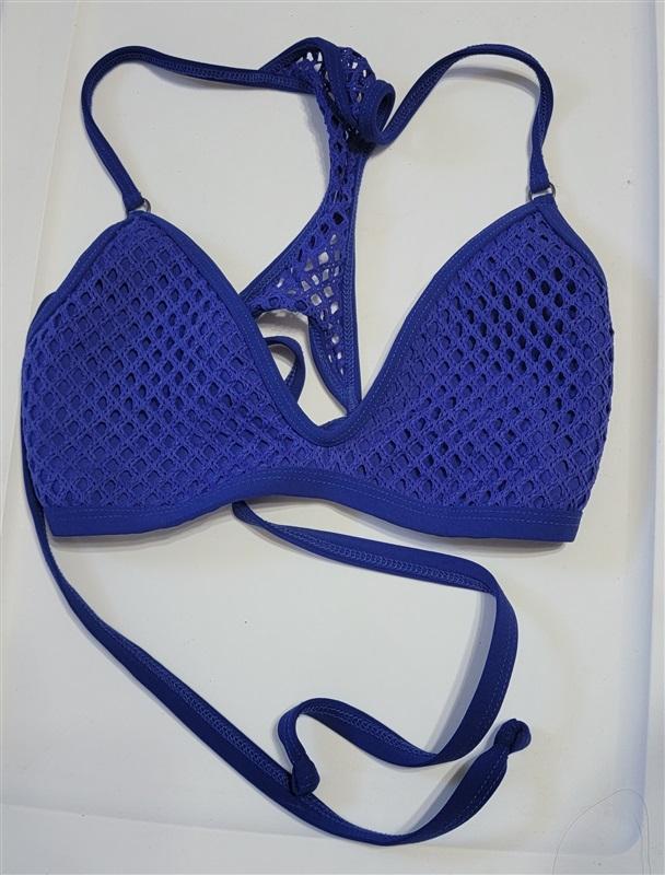 NWOT Robin Piccone XS Crochet T Back Triangle Bikini Swim Top Blue 113273