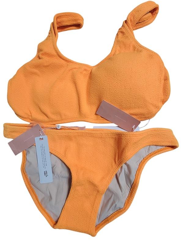 NWT PIlyq PQ Papaya Reef L Ring Halter & Textured Teeny Bikini Swim Set 113275
