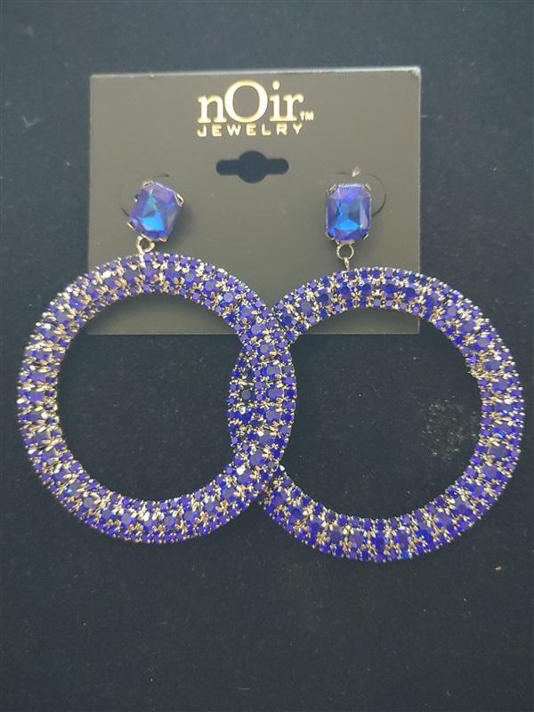 NWT nOir Sapphire Blue Round Hoop Drop Dangle Rhinestone Earrings 113276