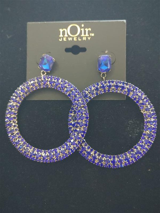 NWT nOir Sapphire Blue Round Hoop Drop Dangle Rhinestone Earrings 113276