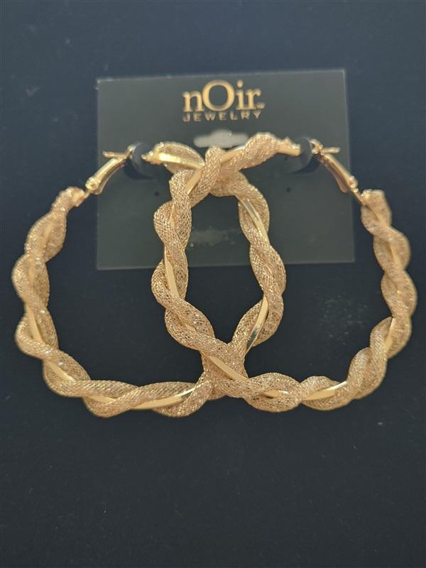 NWT nOir LG Gold Braid Chain Round Hoop Earrings 113280