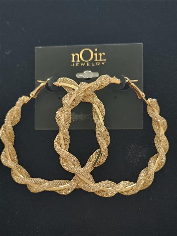 NWT nOir LG Gold Braid Chain Round Hoop Earrings 113280