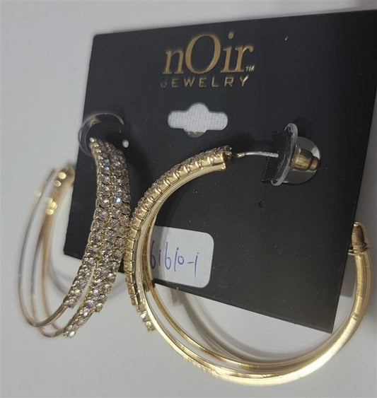 NWT nOir LG Gold Rhinestone Round Hoop Earrings 113286