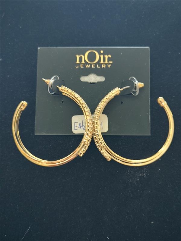NWT nOir LG Gold Rhinestone Round Hoop Earrings 113286