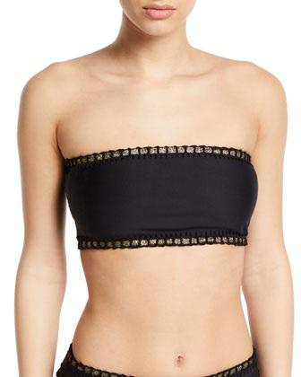 NWT Pilyq Platinum Midnight Gold Bandeau Crochet trim M Bikini Swim Top 113297