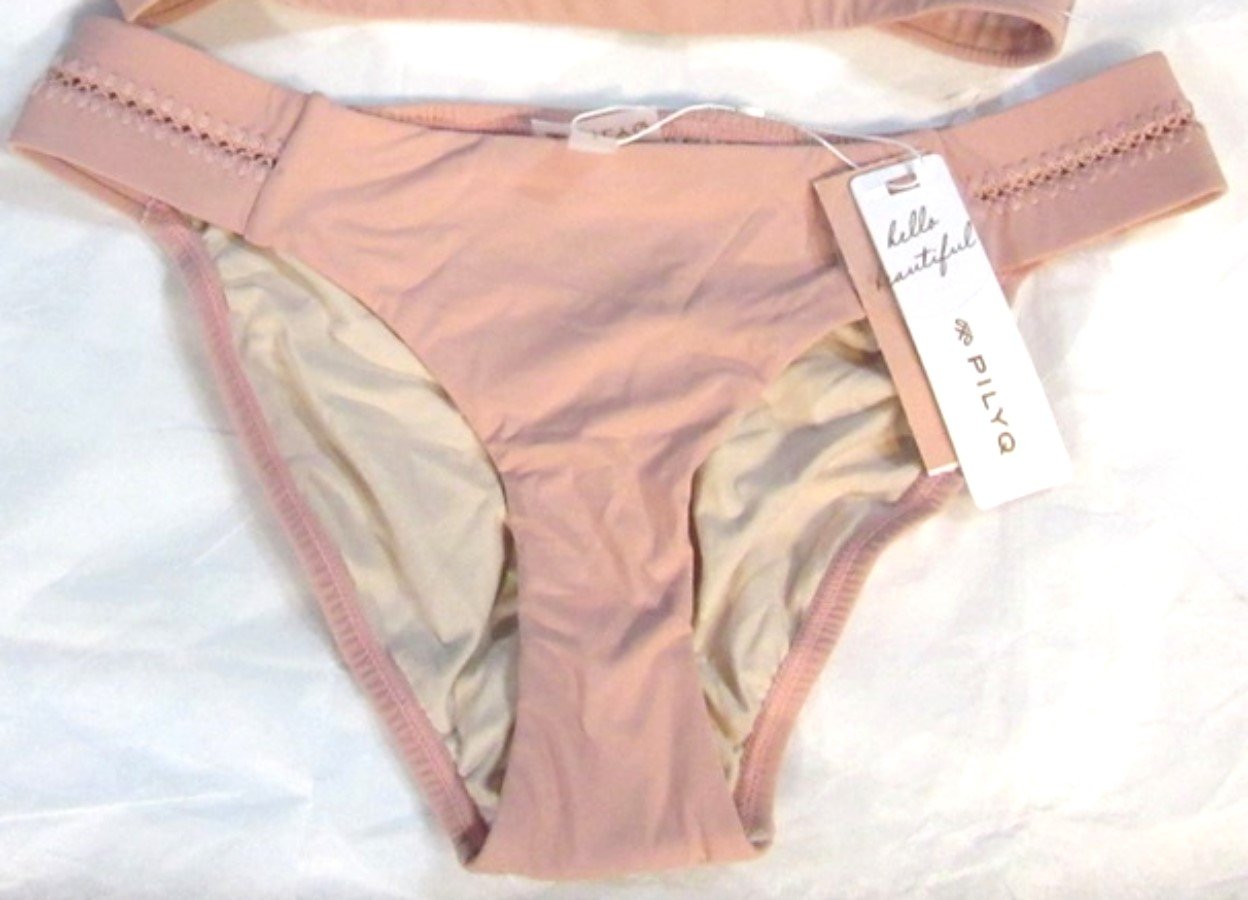 NWT Pilyq M Rose Gold Riviera Stitched Tab Bottom Swimsuit Pink 113301