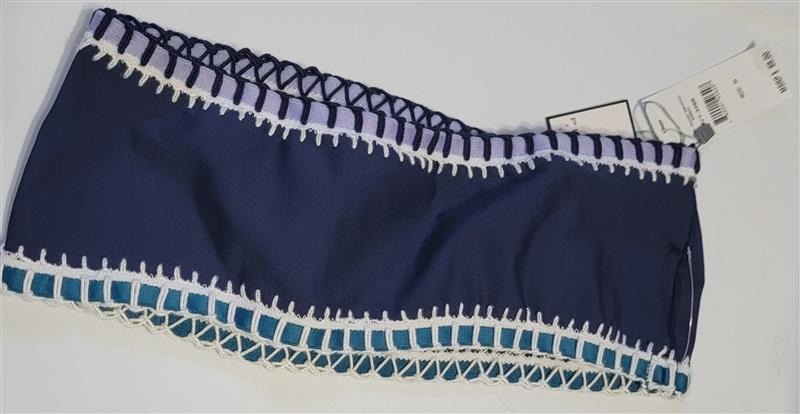 NWT Pilyq Platinum M Cut Out Crochet Bandeau Blue Bikini Swim Top 113306