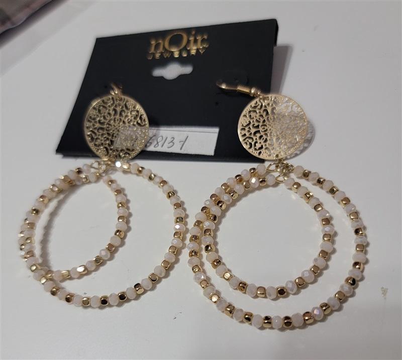 NWT nOir Ivory & Gold Round Drop Dangle Rhinestone Earrings 113307