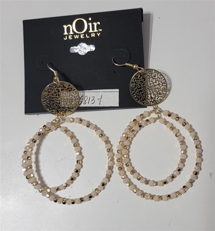 NWT nOir Ivory & Gold Round Drop Dangle Rhinestone Earrings 113307