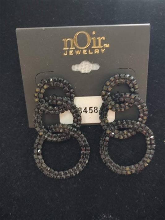 NWT nOir Black Triple Round Circle Beaded Earrings 113312