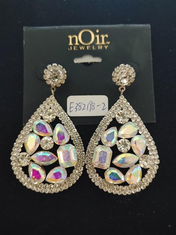 NWT nOir Iridescent Tear Drop Dangle Rhinestone Flower Earrings 113317