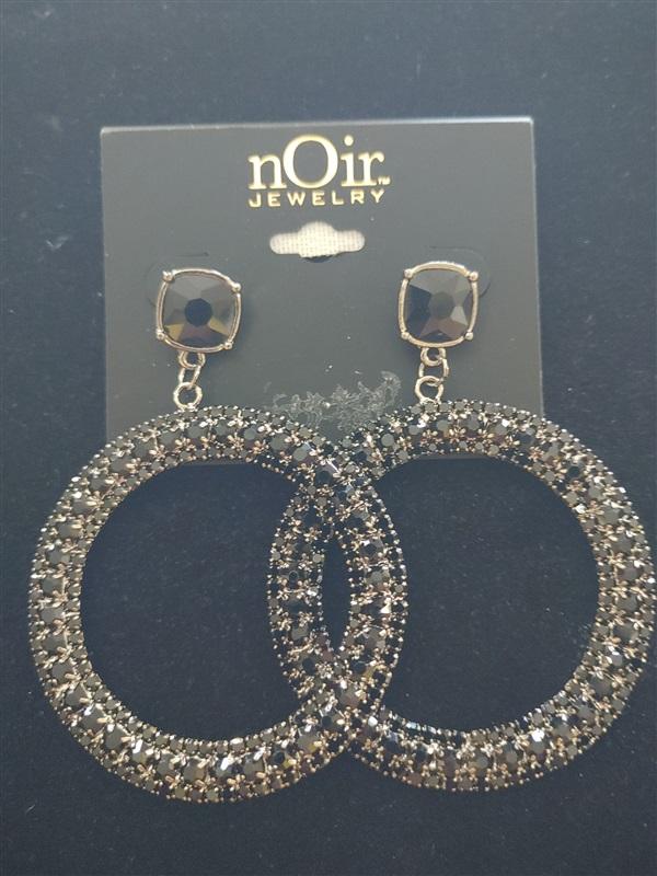 NWT nOir Black Round Hoop Drop Dangle Rhinestone Earrings 113320