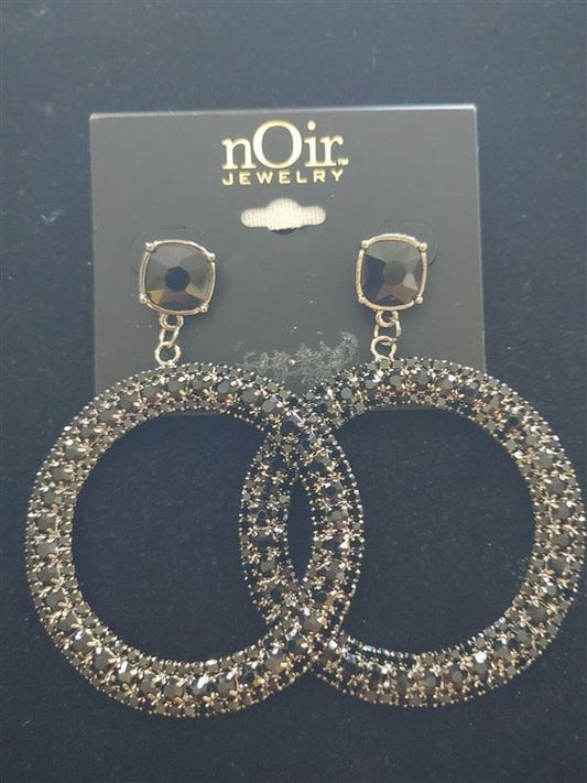 NWT nOir Black Round Hoop Drop Dangle Rhinestone Earrings 113320