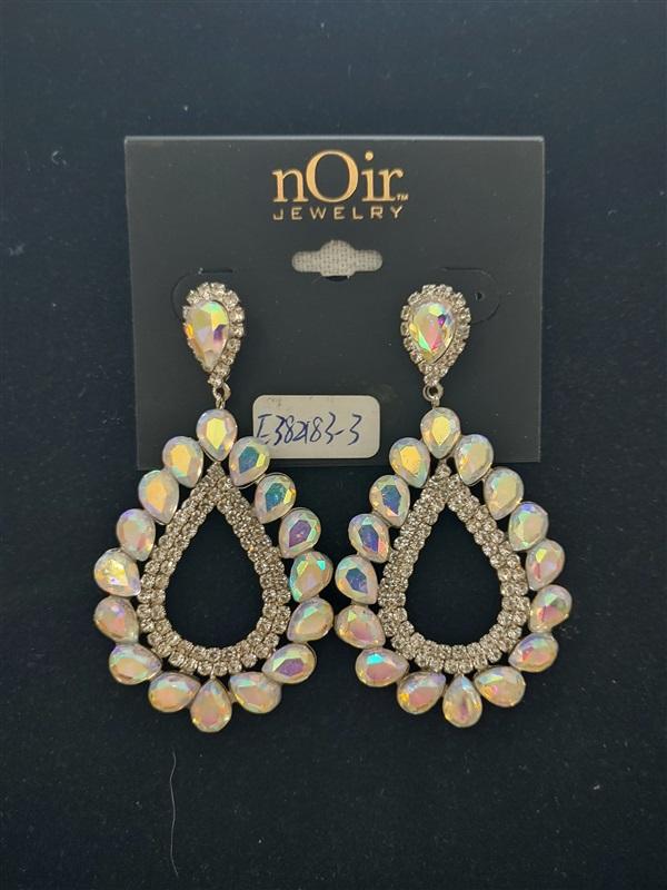 NWT nOir Iridescent Open Tear Drop Dangle Rhinestone Flower Earrings 113322